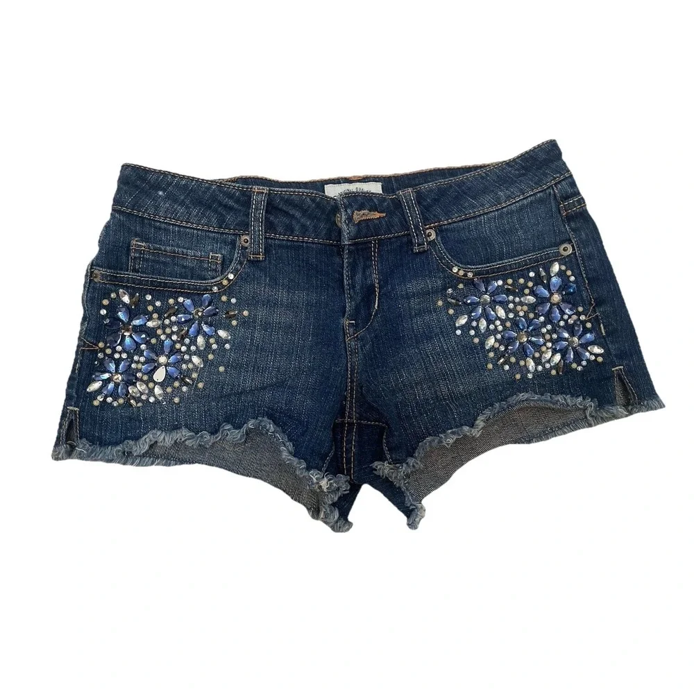 Aeropostale Womens Jean Shorts Size 1/2 Frayed Embellished Rhinestone Cut Off
